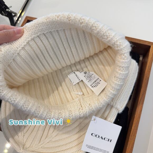 NWT Coach 1941 Embroidered Knit Beanie Wool CU806 Chalk White Unisex One Size - Picture 3 of 9